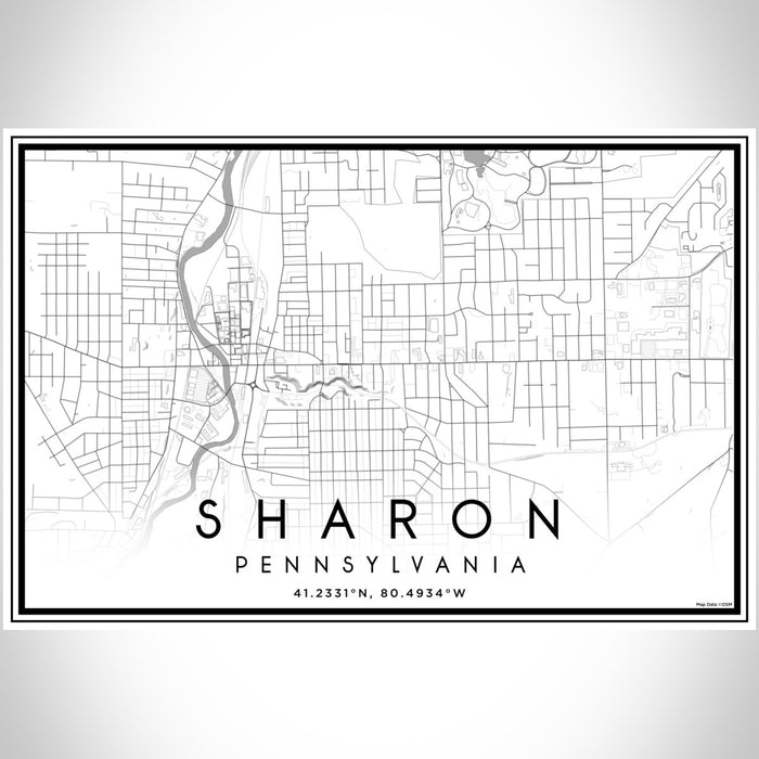 Sharon Pennsylvania Map Print Landscape Orientation in Classic Style With Shaded Background