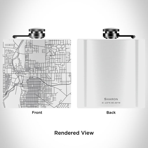 Rendered View of Sharon Pennsylvania Map Engraving on 6oz Stainless Steel Flask in White