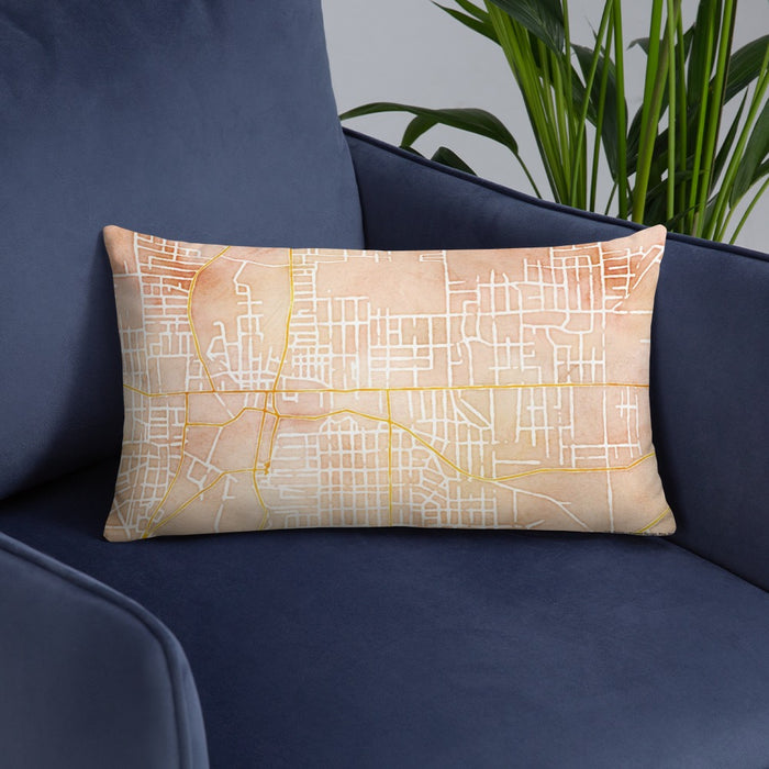 Custom Sharon Pennsylvania Map Throw Pillow in Watercolor on Blue Colored Chair