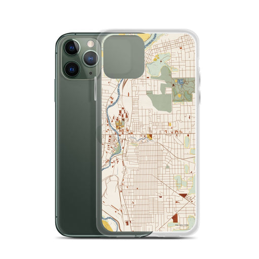 Custom Sharon Pennsylvania Map Phone Case in Woodblock on Table with Laptop and Plant