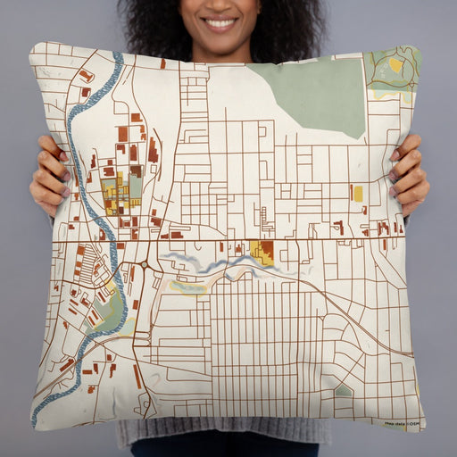 Person holding 22x22 Custom Sharon Pennsylvania Map Throw Pillow in Woodblock