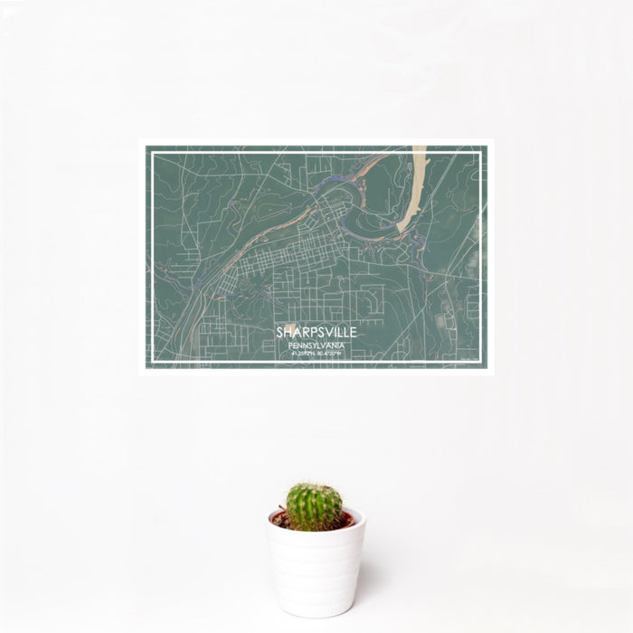 12x18 Sharpsville Pennsylvania Map Print Landscape Orientation in Afternoon Style With Small Cactus Plant in White Planter