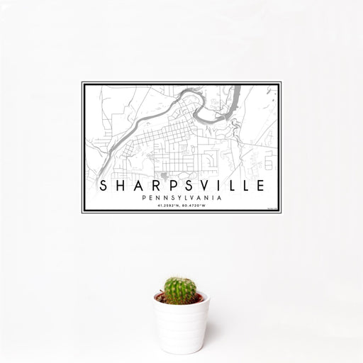 12x18 Sharpsville Pennsylvania Map Print Landscape Orientation in Classic Style With Small Cactus Plant in White Planter
