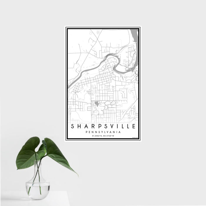 16x24 Sharpsville Pennsylvania Map Print Portrait Orientation in Classic Style With Tropical Plant Leaves in Water