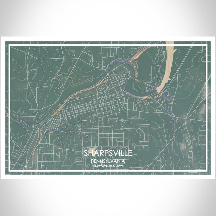 Sharpsville Pennsylvania Map Print Landscape Orientation in Afternoon Style With Shaded Background