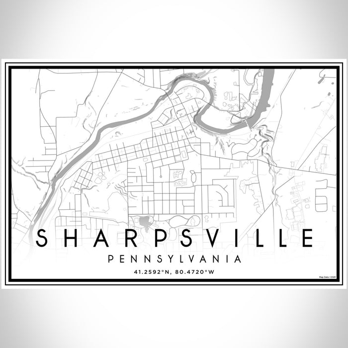 Sharpsville Pennsylvania Map Print Landscape Orientation in Classic Style With Shaded Background