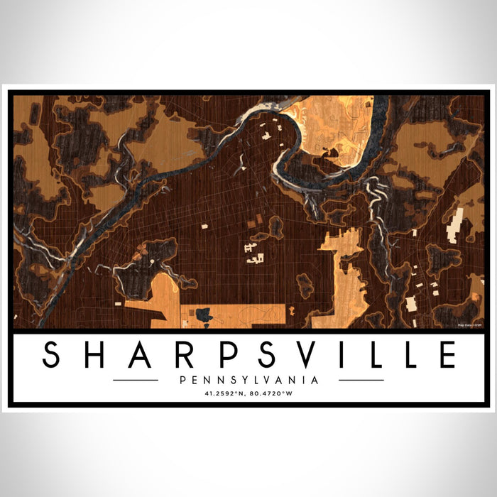 Sharpsville Pennsylvania Map Print Landscape Orientation in Ember Style With Shaded Background
