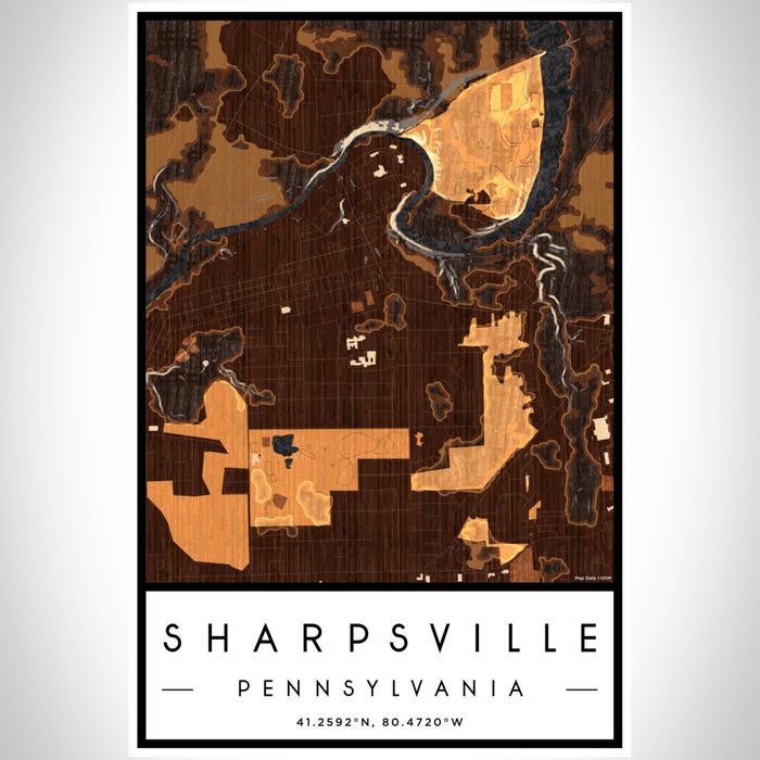 Sharpsville Pennsylvania Map Print Portrait Orientation in Ember Style With Shaded Background