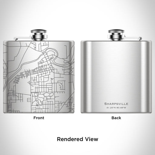 Rendered View of Sharpsville Pennsylvania Map Engraving on 6oz Stainless Steel Flask