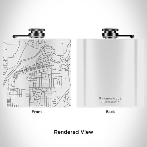 Rendered View of Sharpsville Pennsylvania Map Engraving on 6oz Stainless Steel Flask in White