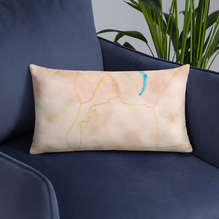 Custom Sharpsville Pennsylvania Map Throw Pillow in Watercolor on Blue Colored Chair