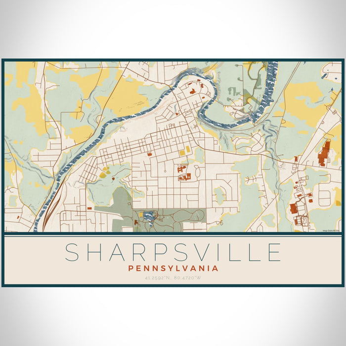 Sharpsville Pennsylvania Map Print Landscape Orientation in Woodblock Style With Shaded Background