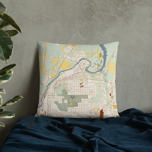 Custom Sharpsville Pennsylvania Map Throw Pillow in Woodblock on Bedding Against Wall