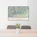 24x36 Shasta Lake California Map Print Lanscape Orientation in Woodblock Style Behind 2 Chairs Table and Potted Plant