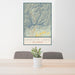 24x36 Shasta Lake California Map Print Portrait Orientation in Woodblock Style Behind 2 Chairs Table and Potted Plant