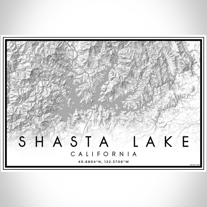 Shasta Lake California Map Print Landscape Orientation in Classic Style With Shaded Background