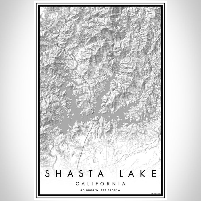 Shasta Lake California Map Print Portrait Orientation in Classic Style With Shaded Background