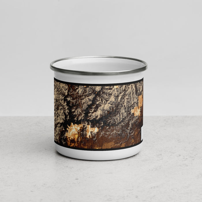 Front View Custom Shasta Lake California Map Enamel Mug in Ember