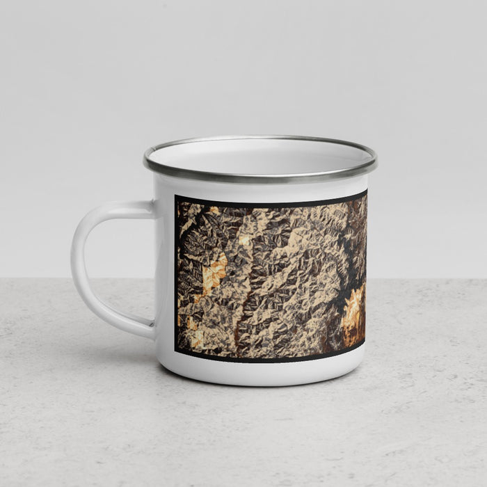 Left View Custom Shasta Lake California Map Enamel Mug in Ember