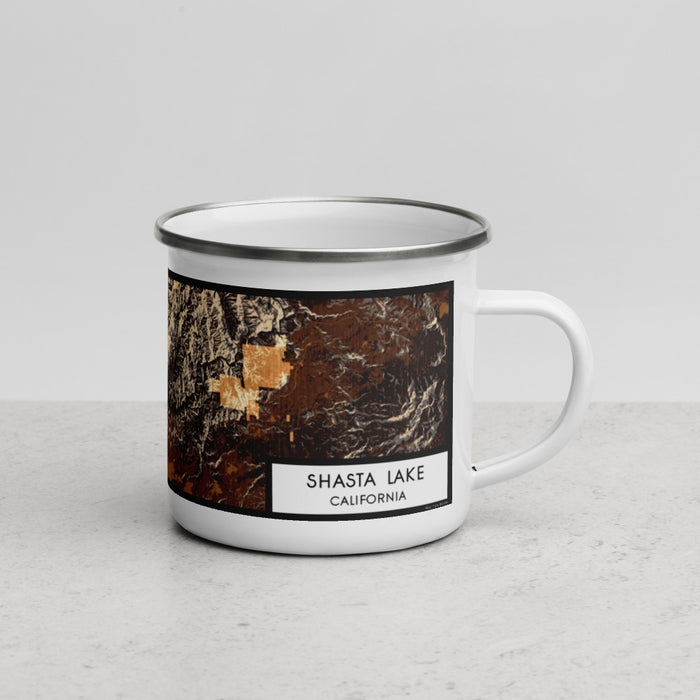Right View Custom Shasta Lake California Map Enamel Mug in Ember