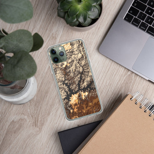 Custom Shasta Lake California Map Phone Case in Ember on Table with Laptop and Plant
