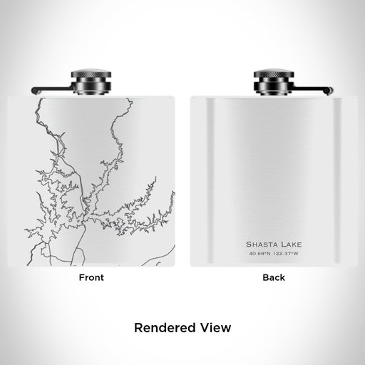 Rendered View of Shasta Lake California Map Engraving on 6oz Stainless Steel Flask in White