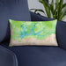 Custom Shasta Lake California Map Throw Pillow in Watercolor on Blue Colored Chair