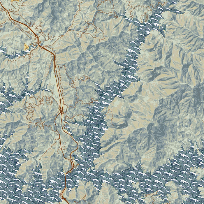 Shasta Lake California Map Print in Woodblock Style Zoomed In Close Up Showing Details