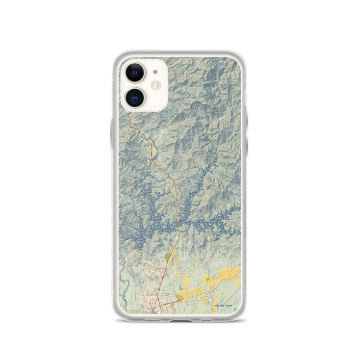 Custom iPhone 11 Shasta Lake California Map Phone Case in Woodblock