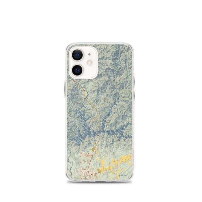 Custom iPhone 12 mini Shasta Lake California Map Phone Case in Woodblock