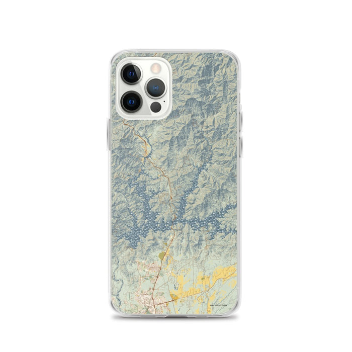 Custom iPhone 12 Pro Shasta Lake California Map Phone Case in Woodblock