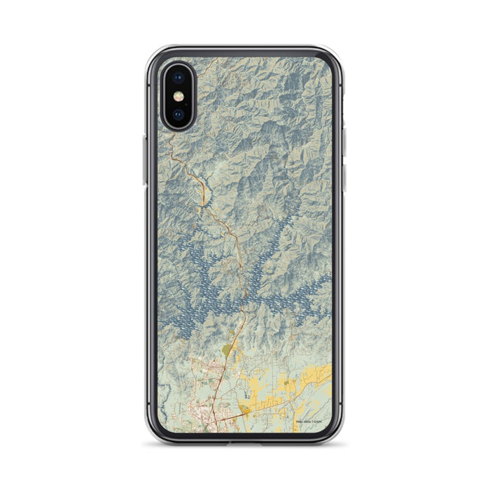 Custom iPhone X/XS Shasta Lake California Map Phone Case in Woodblock
