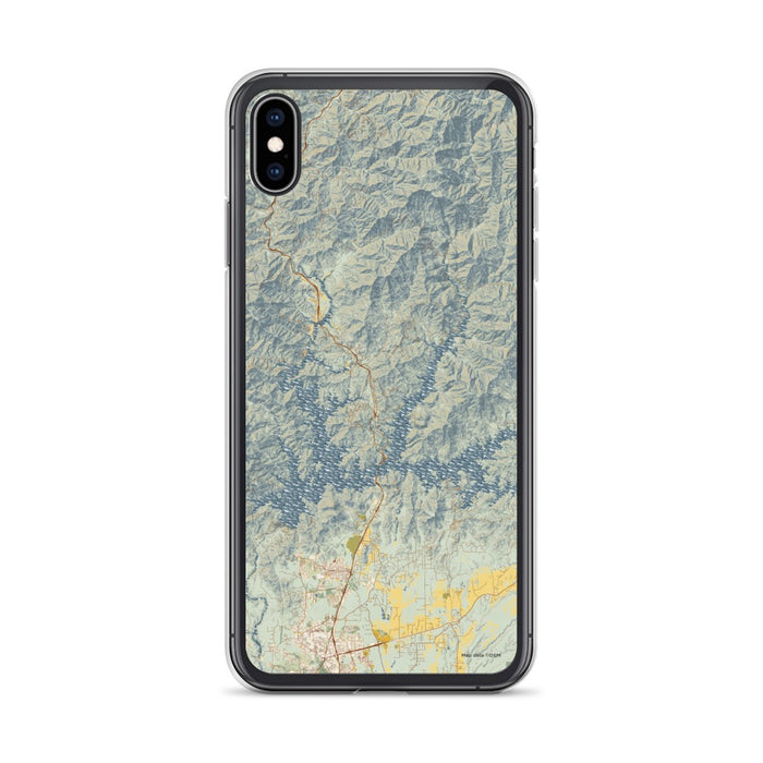 Custom iPhone XS Max Shasta Lake California Map Phone Case in Woodblock