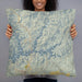 Person holding 22x22 Custom Shasta Lake California Map Throw Pillow in Woodblock