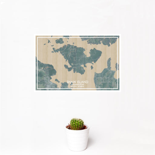 12x18 Shaw Island Washington Map Print Landscape Orientation in Afternoon Style With Small Cactus Plant in White Planter