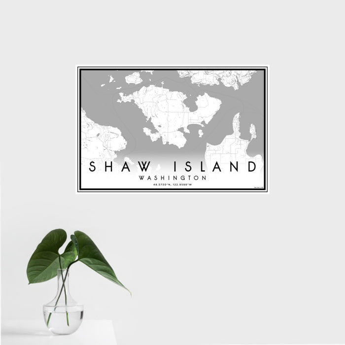 16x24 Shaw Island Washington Map Print Landscape Orientation in Classic Style With Tropical Plant Leaves in Water
