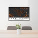24x36 Shaw Island Washington Map Print Lanscape Orientation in Ember Style Behind 2 Chairs Table and Potted Plant
