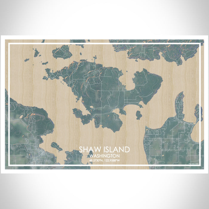 Shaw Island Washington Map Print Landscape Orientation in Afternoon Style With Shaded Background
