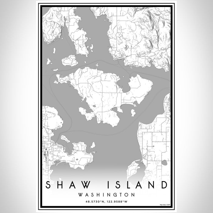 Shaw Island Washington Map Print Portrait Orientation in Classic Style With Shaded Background
