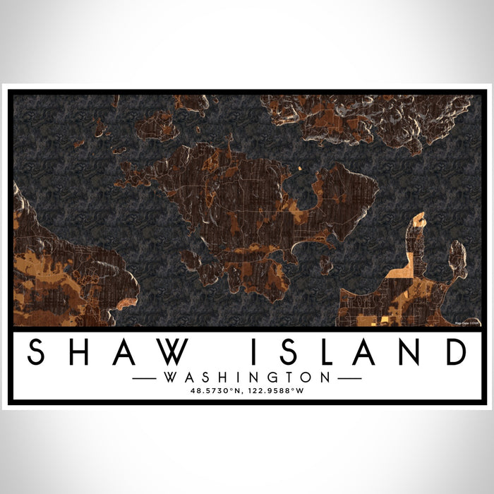 Shaw Island Washington Map Print Landscape Orientation in Ember Style With Shaded Background