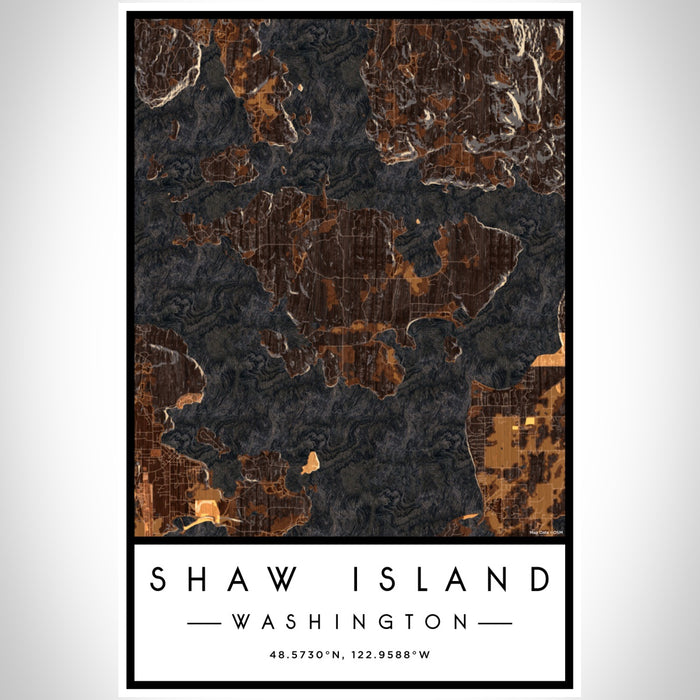 Shaw Island Washington Map Print Portrait Orientation in Ember Style With Shaded Background