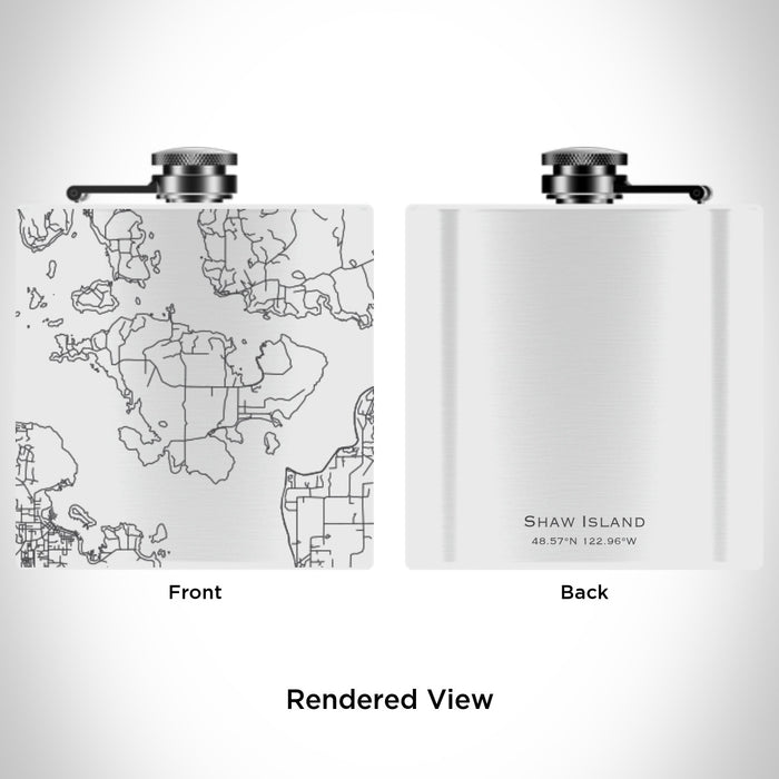Rendered View of Shaw Island Washington Map Engraving on 6oz Stainless Steel Flask in White