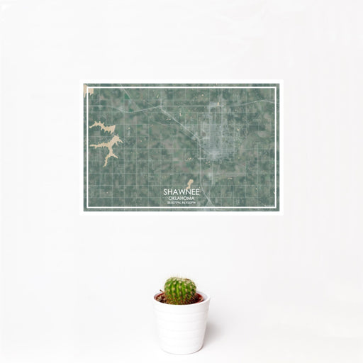 12x18 Shawnee Oklahoma Map Print Landscape Orientation in Afternoon Style With Small Cactus Plant in White Planter