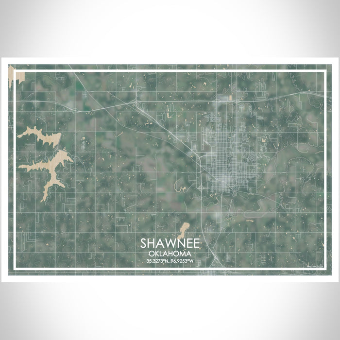 Shawnee Oklahoma Map Print Landscape Orientation in Afternoon Style With Shaded Background
