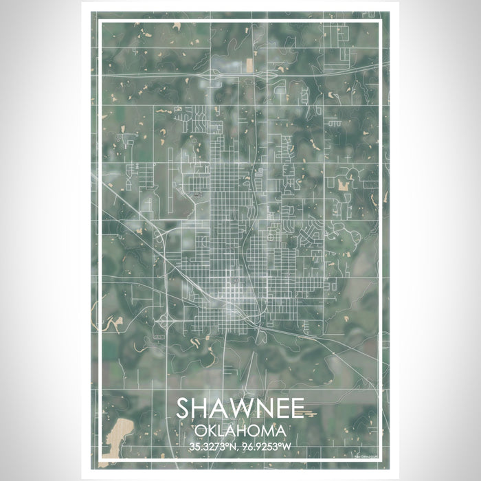 Shawnee Oklahoma Map Print Portrait Orientation in Afternoon Style With Shaded Background