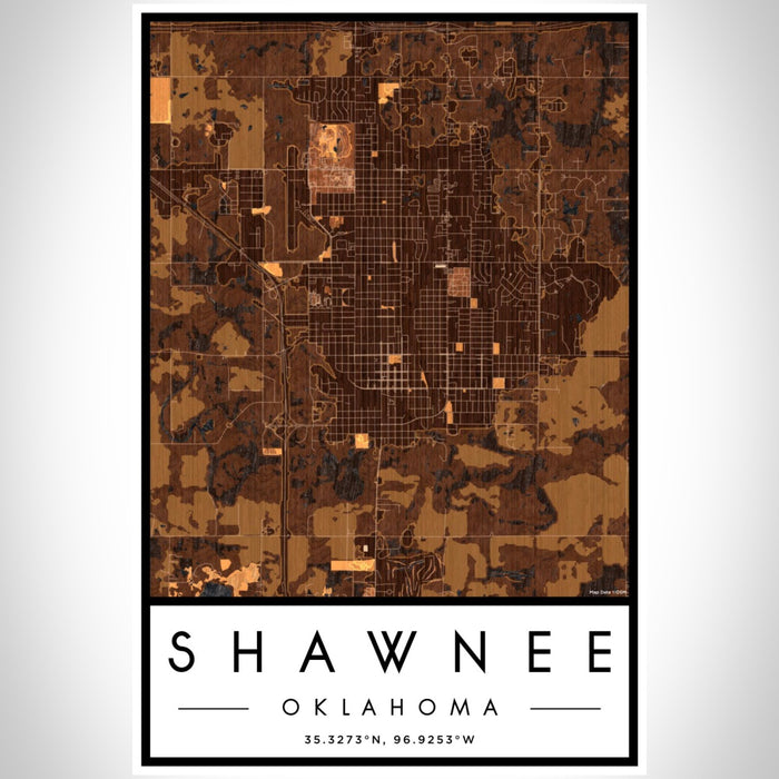 Shawnee Oklahoma Map Print Portrait Orientation in Ember Style With Shaded Background