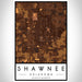 Shawnee Oklahoma Map Print Portrait Orientation in Ember Style With Shaded Background