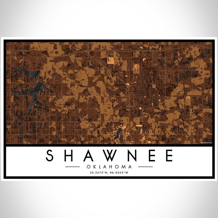 Shawnee Oklahoma Map Print Landscape Orientation in Ember Style With Shaded Background