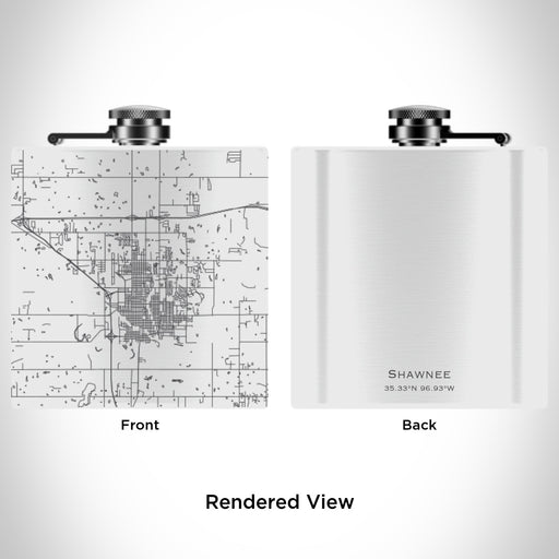 Rendered View of Shawnee Oklahoma Map Engraving on 6oz Stainless Steel Flask in White