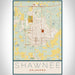 Shawnee Oklahoma Map Print Portrait Orientation in Woodblock Style With Shaded Background